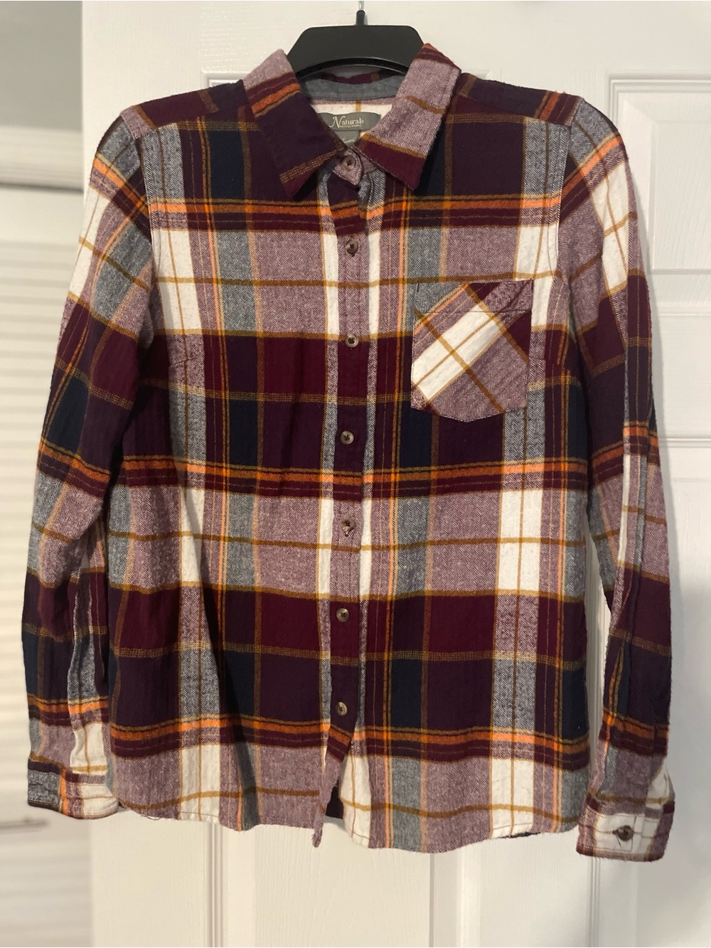 Plaid Button-Front Flannel Shirt - Burgundy - 0879 - Picture 2 of 5